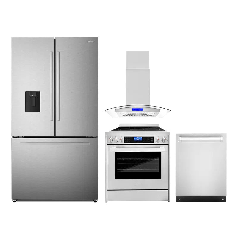 Cosmo 4PC Package 30″ Electric Range 30″ Island Mount Range Hood 24″ Dishwasher & 36″ French Door Refrigerator - COS-4PKG-646