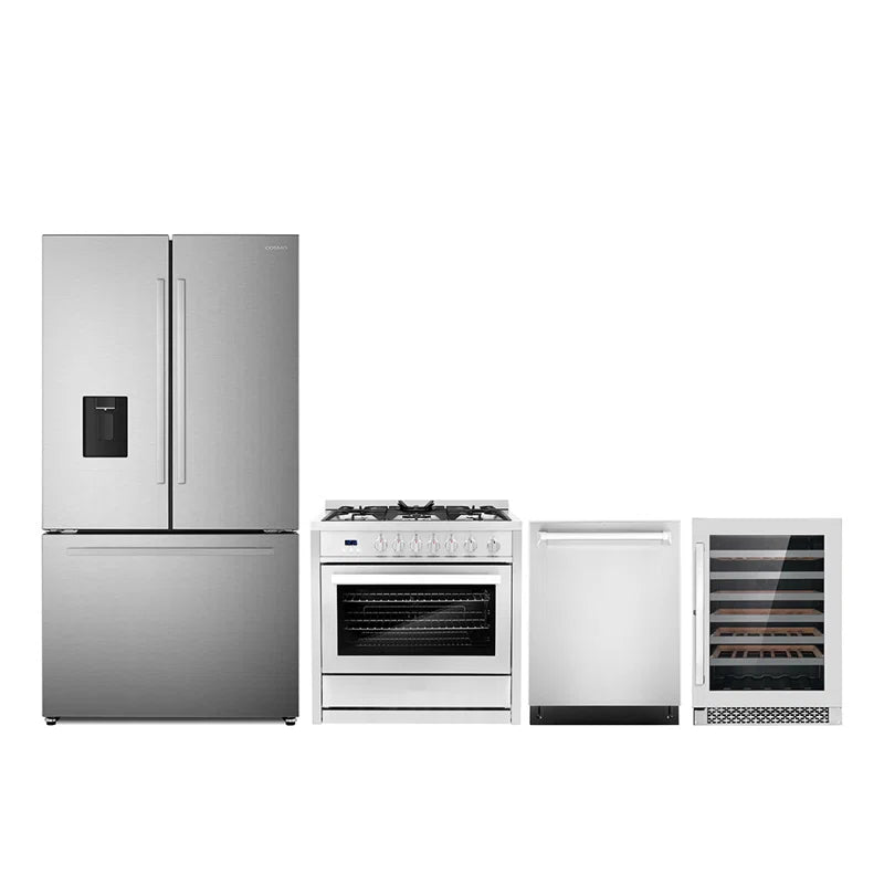 Cosmo 4PC Package 36″ Gas Range 24″ Wine Cooler 24″ Dishwasher & 36″ French Door Refrigerator - COS-4PKG-639