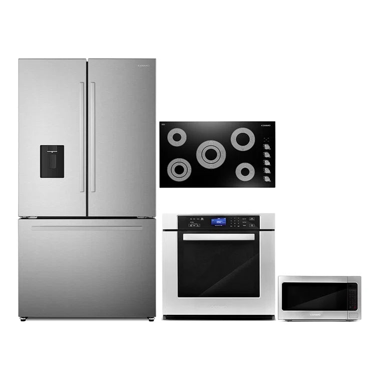 Cosmo 4PC Package 36″ Electric Cooktop 36″ French Door Refrigerator 30″ Single Electric Wall Oven & 24″ Microwave	- COS-4PKG-715