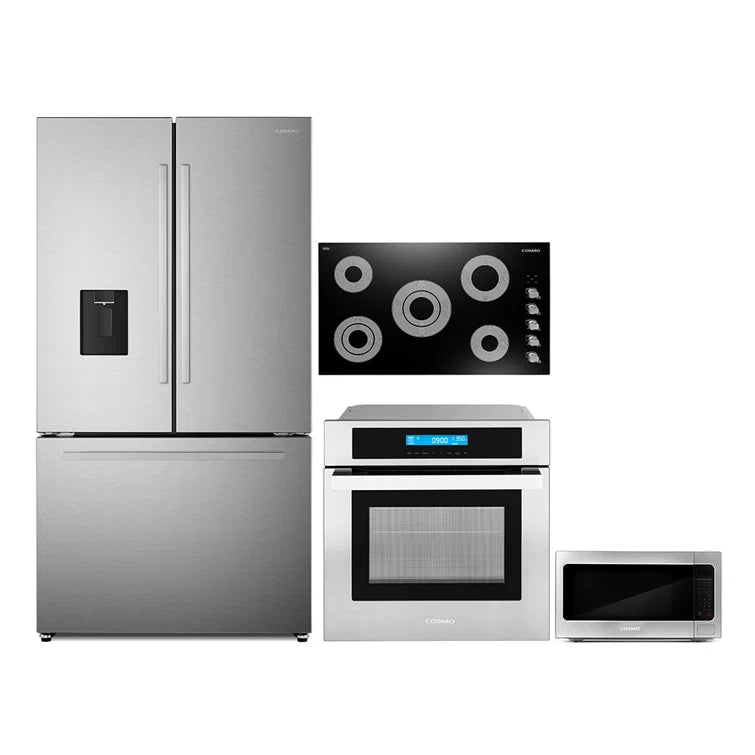 Cosmo 4PC Package 36″ Electric Cooktop 36″ French Door Refrigerator 24″ Electric Wall Oven & 24″ Microwave - COS-4PKG-719