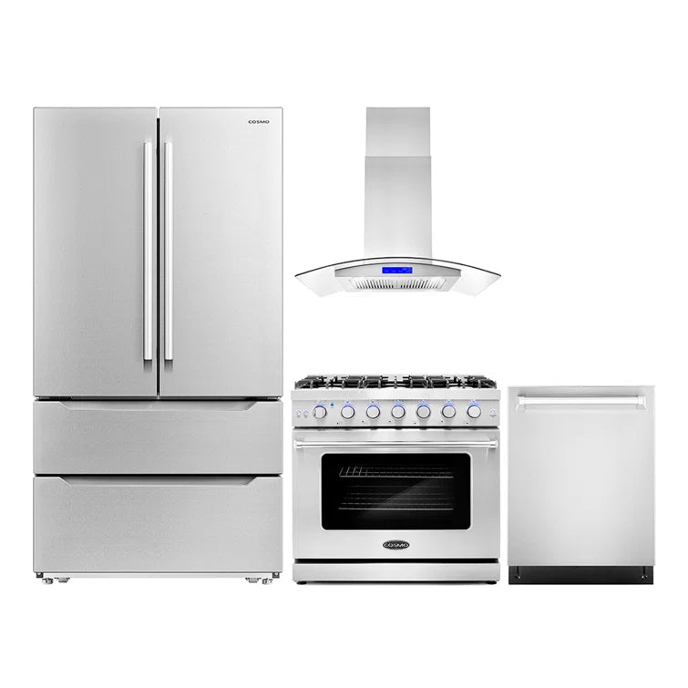 Cosmo 4 Piece, 36″ Gas Range 36″ Range Hood 24″ Dishwasher & Refrigerator - COS-4PKG-247