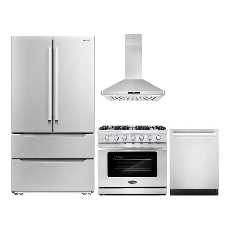 Cosmo 4 Piece, 36″ Gas Range 36″ Range Hood 24″ Dishwasher & Refrigerator - COS-4PKG-248