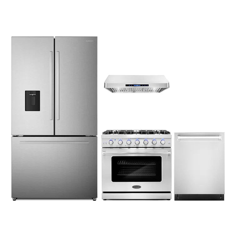 Cosmo 4PC Package 36″ Gas Range 24″ Dishwasher 36″ French Door Refrigerator & 24″ Wine Cooler - COS-4PKG-696