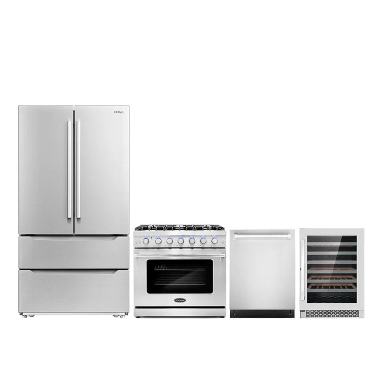 Cosmo 4 Piece, 36″ Gas Range 24″ Dishwasher, Refrigerator & Wine Refrigerator - COS-4PKG-240