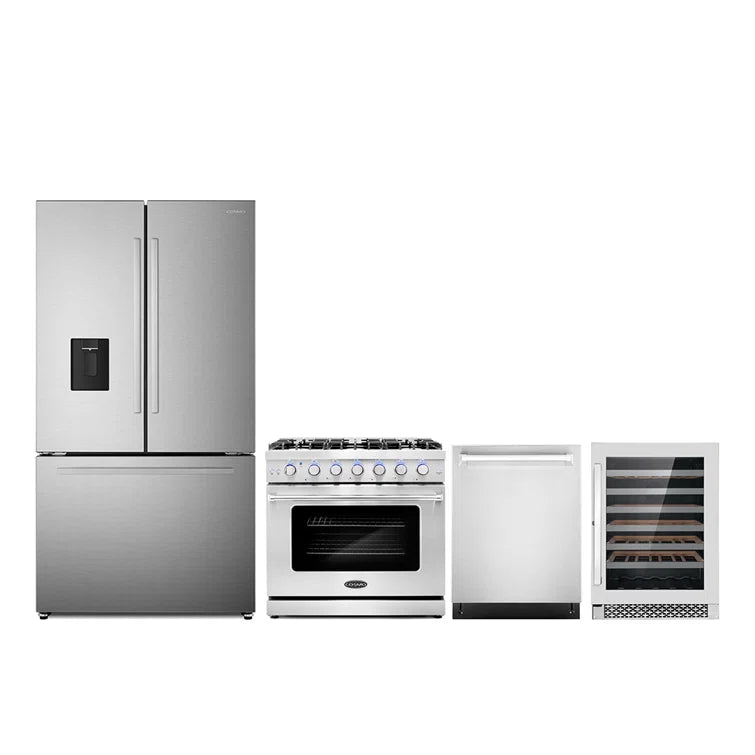 Cosmo 4PC Package 36″ Gas Range 24″ Dishwasher 36″ French Door Refrigerator & 24″ Wine Cooler - COS-4PKG-695