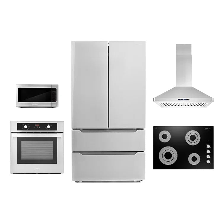 Cosmo 5 Piece 30″ Cooktop, Range Hood, 24″ Wall Oven, Microwave & Refrigerator - COS-5PKG-109