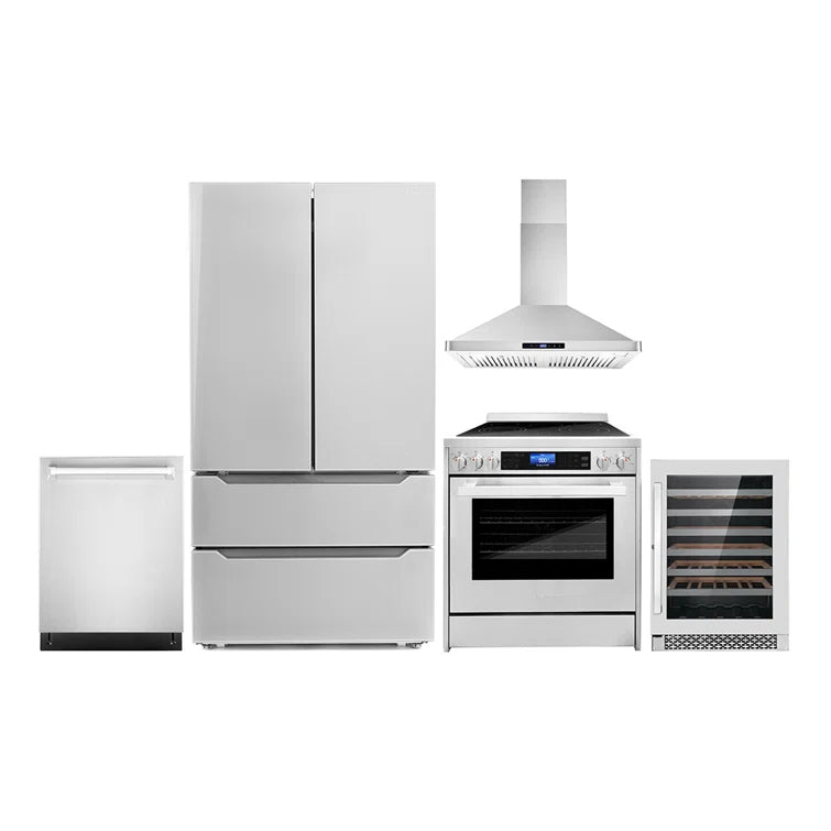 Cosmo 5-Piece Kitchen, 30″ Electric Range and 30″ Wall Mount Range Hood - COS-5PKG-021