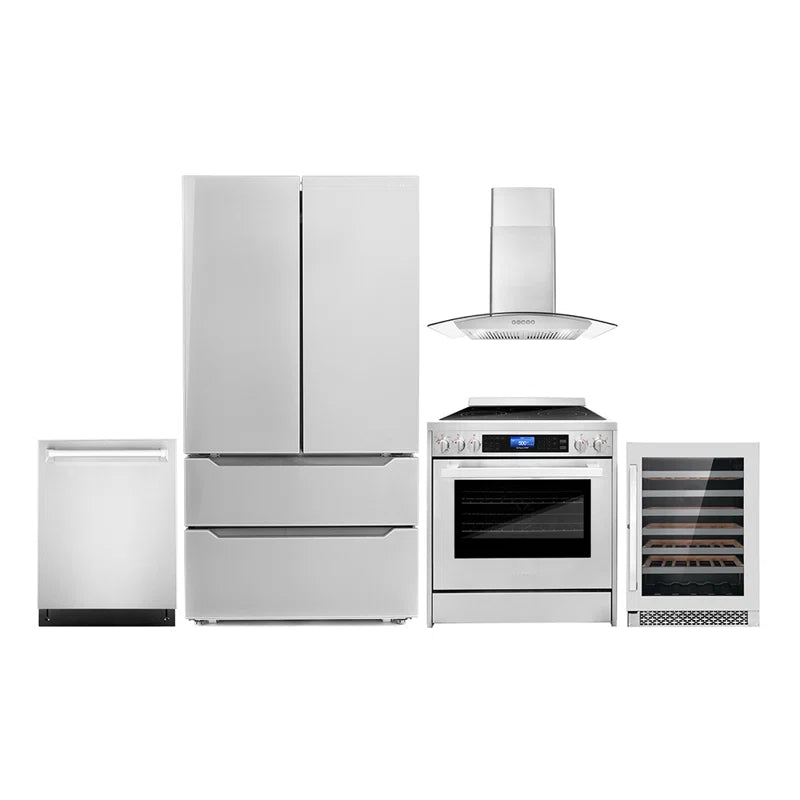 Cosmo 5-Piece Kitchen, 30″ Electric Range and 30″ Wall Mount Range Hood - COS-5PKG-020