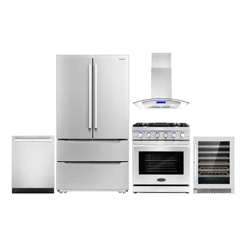 Cosmo 5PC Kitchen Package with 30″ Freestanding Gas Range & 30″ Island Range Hood  -  COS-5PKG-201