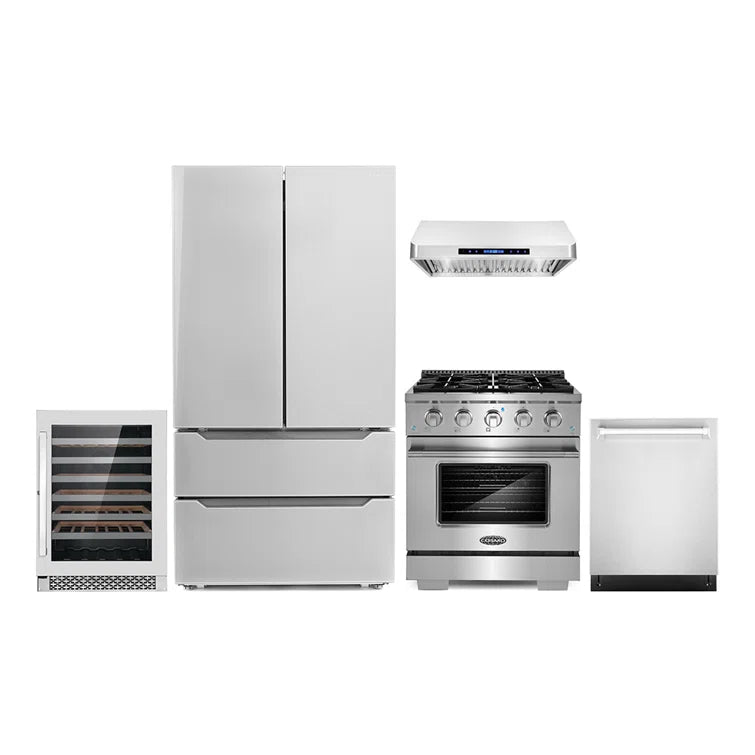 Cosmo 5PC Kitchen Package with 30″ Gas Range & 30″ Under Cabinet Range Hood - COS-5PKG-007
