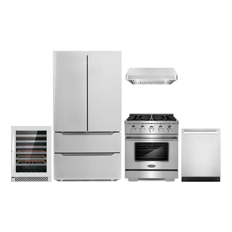 Cosmo 5PC Kitchen Package with 30″ Gas Range 30″ Under Cabinet Range Hood - COS-5PKG-037