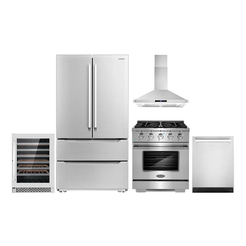 Cosmo 5PC Kitchen Package with 30″ Freestanding Gas Range & 30″ Wall Mount Range Hood - COS-5PKG-157