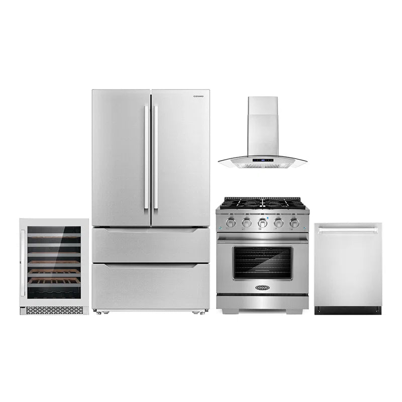 Cosmo 5PC Kitchen Package with 30″ Freestanding Gas Range & 30″ Wall Mount Range Hood - COS-5PKG-158
