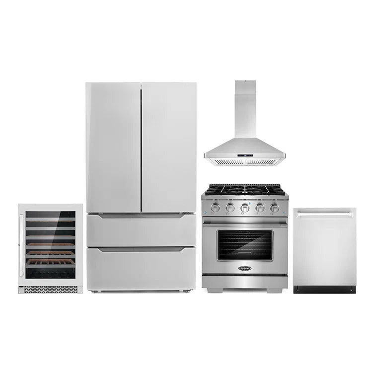 Cosmo 5PC Kitchen Package with 30″ Freestanding Gas Range & 30″ Island Range Hood - COS-5PKG-042
