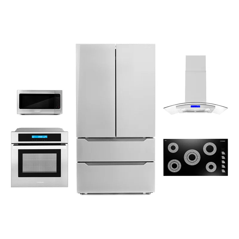 Cosmo 5 Piece, 36″ Cooktop, Range Hood, Wall Oven, 17.3″ Microwave & Refrigerator - COS-5PKG-119