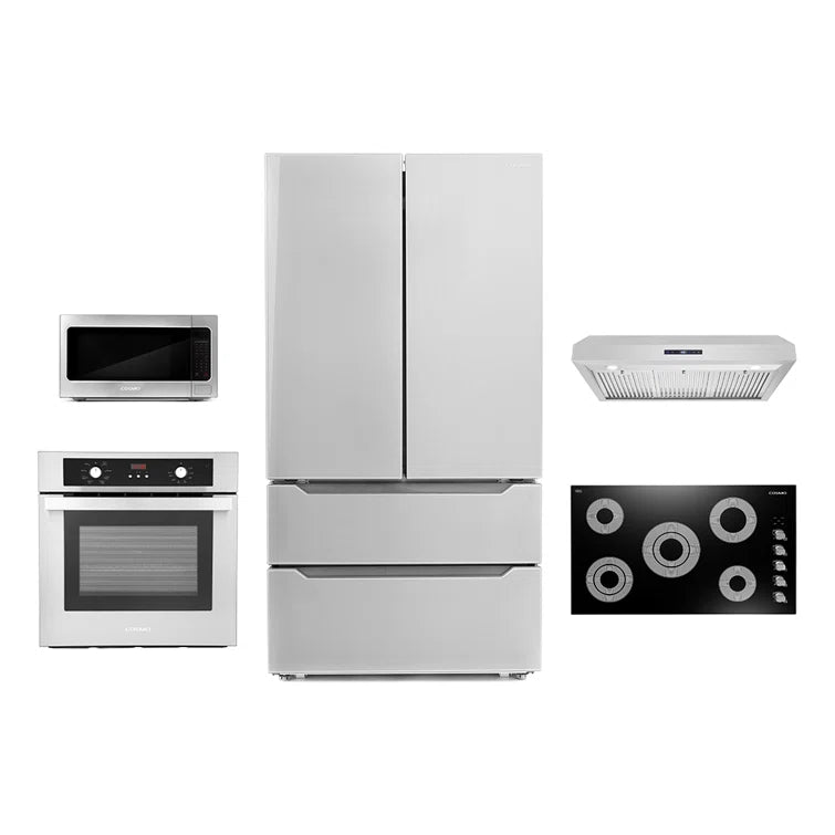 Cosmo 5 Piece, 30″ Cooktop 24″ Wall Oven 30″ Microwave & Refrigerator - COS-5PKG-113