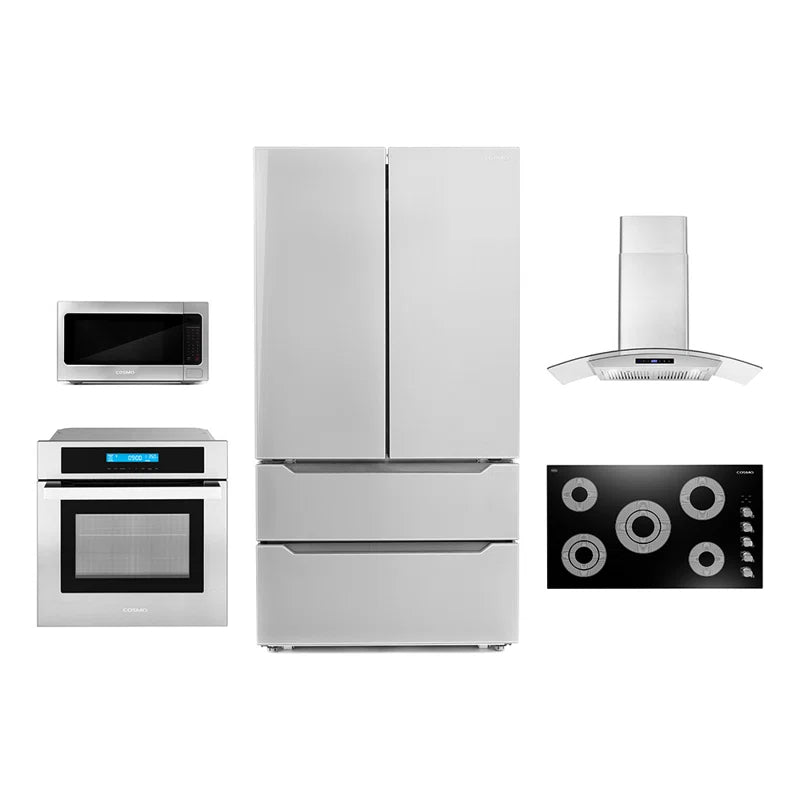 Cosmo 5 Piece, 36″ Cooktop 36″ Range Hood 30″ Wall Oven 30″ Microwave & Refrigerator - COS-5PKG-117