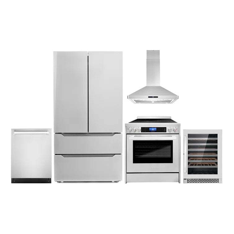 Cosmo 5-Piece Kitchen, 30″ Freestanding Electric Range and 30″ Island Range Hood - COS-5PKG-024