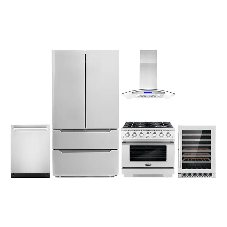 Cosmo 5-Piece Kitchen, 36″ Freestanding Gas Range and 36″ Island Range Hood - COS-5PKG-047