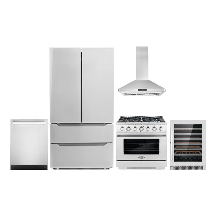 Cosmo 5-Piece Kitchen, 36″ Freestanding Gas Range and 36″ Island Range Hood - COS-5PKG-048