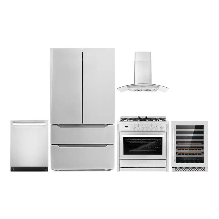 Cosmo 5-Piece Kitchen, 36″ Freestanding Gas Range and 36″ Wall Mount Range Hood - COS-5PKG-056