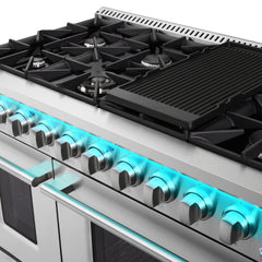 Cosmo Cosmo 48 in. Lumin Collection 6.6 cu. ft. Double Oven Dual Fuel Range with 8 Burners, Convection Oven in Stainless Steel - COS-DFRP488K