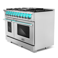 Cosmo Cosmo 48 in. Lumin Collection 6.6 cu. ft. Double Oven Dual Fuel Range with 8 Burners, Convection Oven in Stainless Steel - COS-DFRP488K