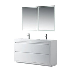 Vanity Art 60-Inch Double Sink Bathroom Vanity with White Resin Top - CVF60DWF