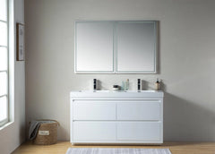 Vanity Art 60-Inch Double Sink Bathroom Vanity with White Resin Top - CVF60DWF