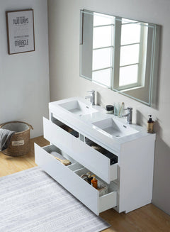 Vanity Art 60-Inch Double Sink Bathroom Vanity with White Resin Top - CVF60DWF