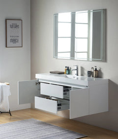Vanity Art 60-Inch Wall-Hung Single Sink Bathroom Vanity with White Resin Top - CVF60W