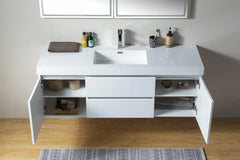 Vanity Art 60-Inch Wall-Hung Single Sink Bathroom Vanity with White Resin Top - CVF60W