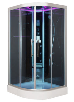 Platinum Corner Steam Shower with Sliding Glass Door, Black Tempered Glass - DZ901L