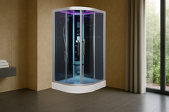 Platinum Corner Steam Shower with Sliding Glass Door, Black Tempered Glass - DZ901L