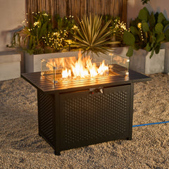 Deko Living Rectangular Outdoor Propane Gas Fire Pit Table – 50,000 BTU Outdoor Fire Pit with Lava Rock Filler & Adjustable Flame Control - COB10010