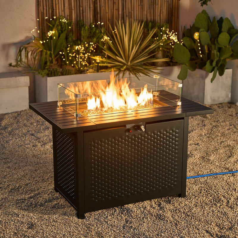 Deko Living Rectangular Outdoor Propane Gas Fire Pit Table – 50,000 BTU Outdoor Fire Pit with Lava Rock Filler & Adjustable Flame Control - COB10010 - The Home Selection