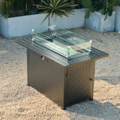 Deko Living Rectangular Outdoor Propane Gas Fire Pit Table – 50,000 BTU Outdoor Fire Pit with Lava Rock Filler & Adjustable Flame Control - COB10010