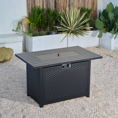 Deko Living Rectangular Outdoor Propane Gas Fire Pit Table – 50,000 BTU Outdoor Fire Pit with Lava Rock Filler & Adjustable Flame Control - COB10010
