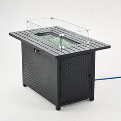 Deko Living Rectangular Outdoor Propane Gas Fire Pit Table – 50,000 BTU Outdoor Fire Pit with Lava Rock Filler & Adjustable Flame Control - COB10010