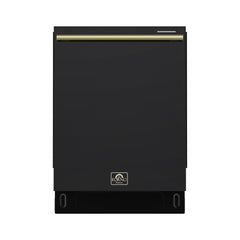 Forno Stella 24" Built-in Dishwasher, Tall Tub, Top Touch Control, Fingerprint-Resistant Dishwasher, Quiet 44 dBA, Soil-Sensing Capable, NSF & ENERGY STAR - Black - Front Brass - The Home Selection