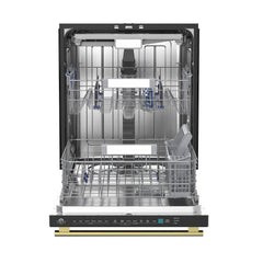Forno Stella 24" Built-in Dishwasher, Tall Tub, Top Touch Control, Fingerprint-Resistant Dishwasher, Quiet 44 dBA, Soil-Sensing Capable, NSF & ENERGY STAR - Black - Racks Brass - The Home Selection