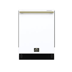 Forno Stella 24" Built-in Dishwasher, Tall Tub, Top Touch Control, Fingerprint-Resistant Dishwasher, Quiet 44 dBA, Soil-Sensing Capable, NSF & ENERGY STAR - White - Front Brass - The Home Selection