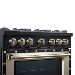 Forno Valente 36-Inch Dual Fuel Range – 6 Sealed Burners – 71,000 BTU Cooktop Output – 5.2 Cu. Ft. Convection Oven – Telescopic Racks - FFSGS6199-36CPBLK