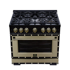 Forno Valente 36-Inch Dual Fuel Range – 6 Sealed Burners – 71,000 BTU Cooktop Output – 5.2 Cu. Ft. Convection Oven – Telescopic Racks - FFSGS6199-36CPBLK