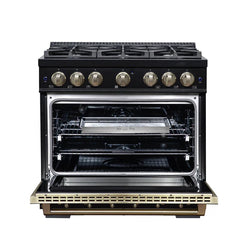Forno Valente 36-Inch Dual Fuel Range – 6 Sealed Burners – 71,000 BTU Cooktop Output – 5.2 Cu. Ft. Convection Oven – Telescopic Racks - FFSGS6199-36CPBLK