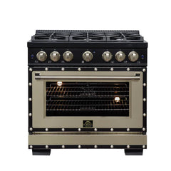 Forno Valente 36-Inch Dual Fuel Range – 6 Sealed Burners – 71,000 BTU Cooktop Output – 5.2 Cu. Ft. Convection Oven – Telescopic Racks - FFSGS6199-36CPBLK