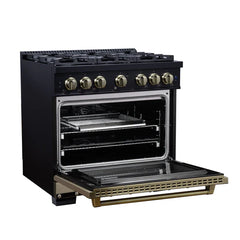 Forno Valente 36-Inch Dual Fuel Range – 6 Sealed Burners – 71,000 BTU Cooktop Output – 5.2 Cu. Ft. Convection Oven – Telescopic Racks - FFSGS6199-36CPBLK