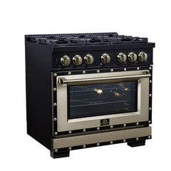 Forno Valente 36-Inch Dual Fuel Range – 6 Sealed Burners – 71,000 BTU Cooktop Output – 5.2 Cu. Ft. Convection Oven – Telescopic Racks - FFSGS6199-36CPBLK