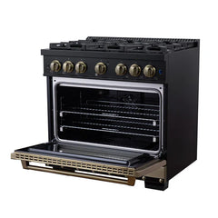 Forno Valente 36-Inch Dual Fuel Range – 6 Sealed Burners – 71,000 BTU Cooktop Output – 5.2 Cu. Ft. Convection Oven – Telescopic Racks - FFSGS6199-36CPBLK