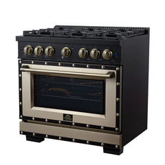 Forno Valente 36-Inch Dual Fuel Range – 6 Sealed Burners – 71,000 BTU Cooktop Output – 5.2 Cu. Ft. Convection Oven – Telescopic Racks - FFSGS6199-36CPBLK
